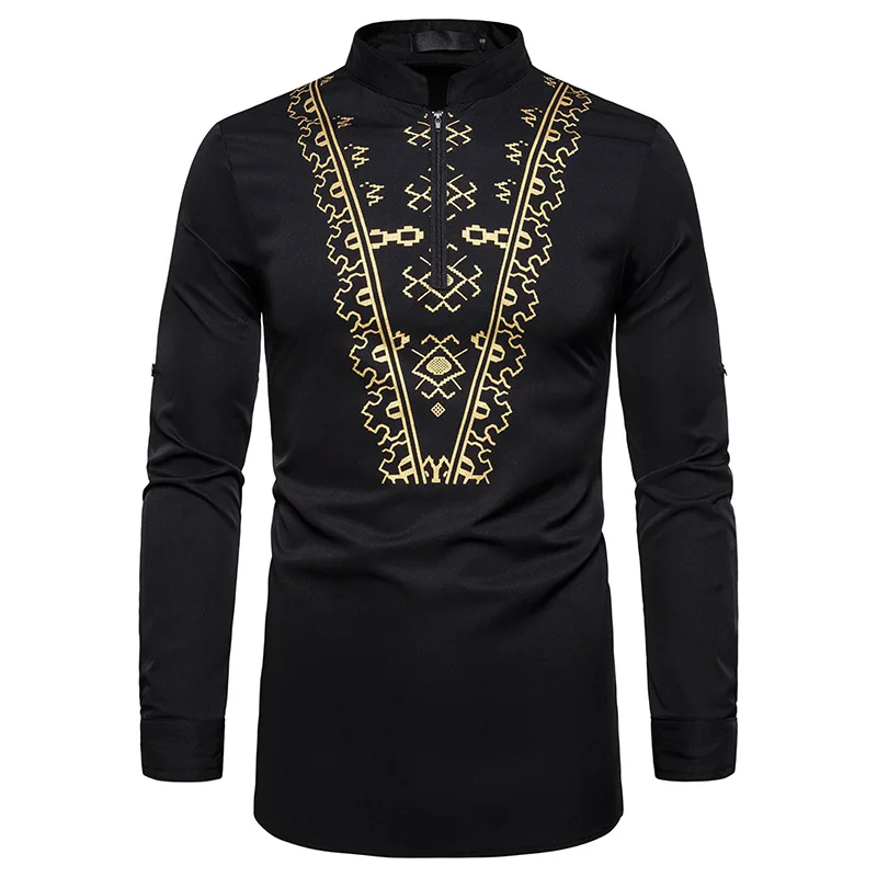 

Black Zipper Shirt Men African Clohtes 2020 Brand New African Dashiki Print Mens Dress Shirts Slim Fit African Camisa Masculina
