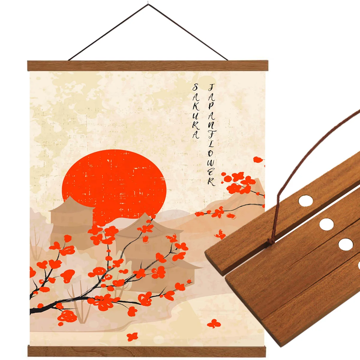 Висячая картина Весенняя вишня солнце река ретро холст настенные картины для