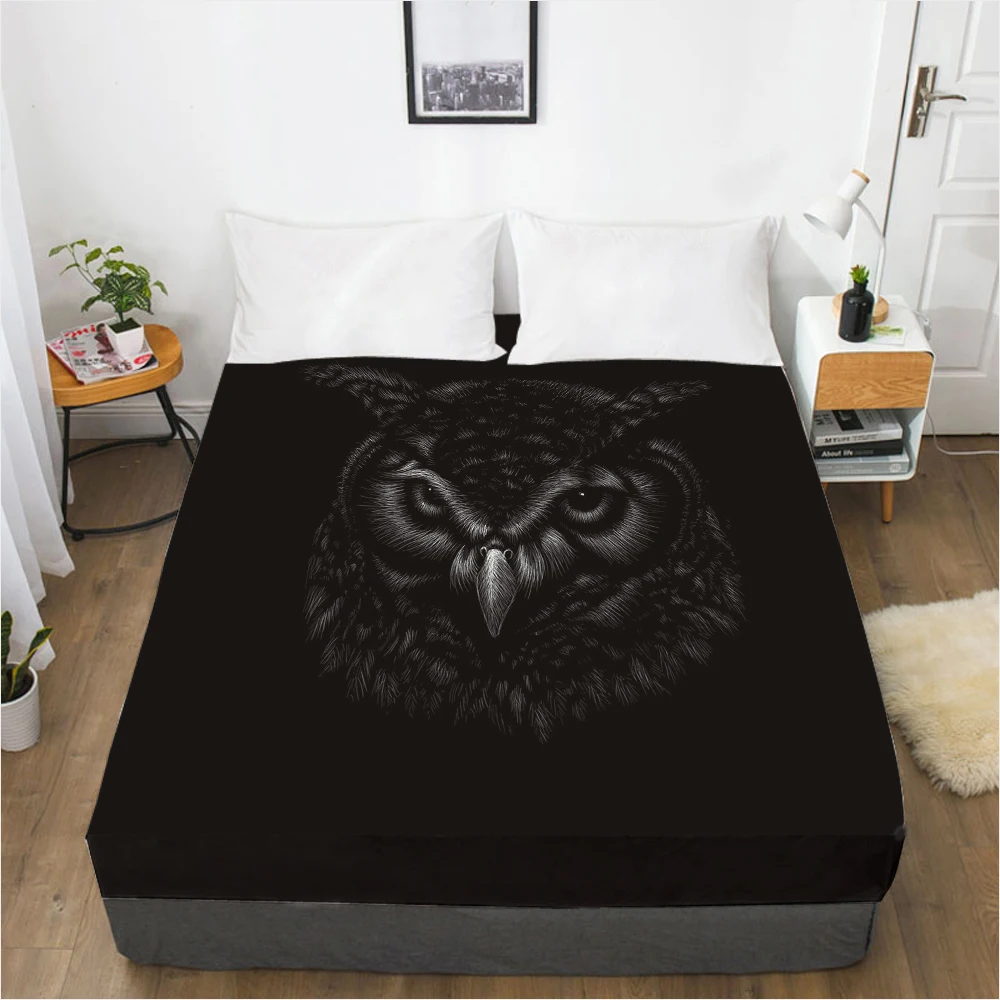 Mattress Cover Fitted Sheet With Elastic Band Bed Sheets Bedding Linens Queen King Size Bedsheet 90/150/160X200CM Black Owl | Дом и сад