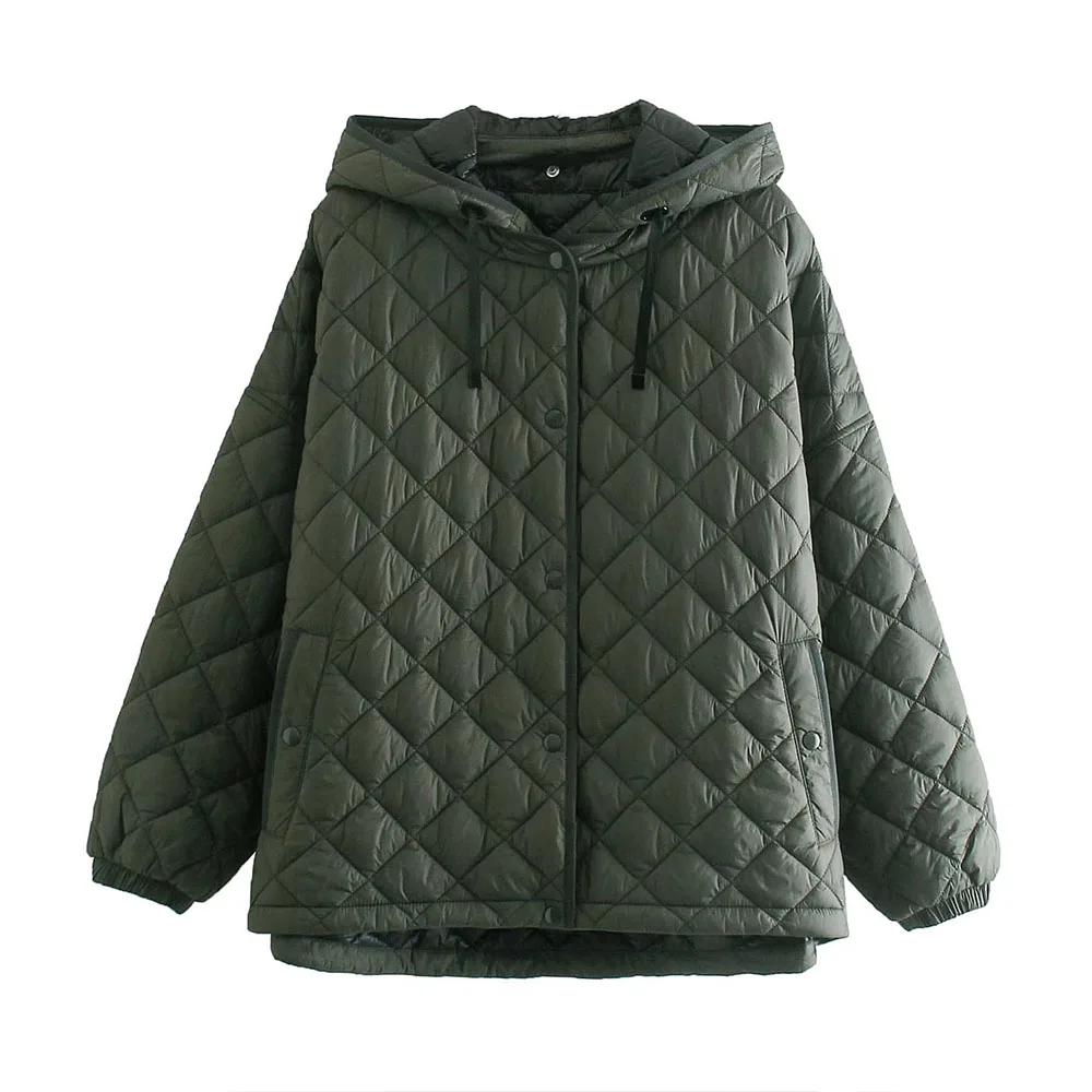 

DiYiG WOMAN 2021 early autumn new casual women's wear green loose hooded cotton-padded jacket jacket for pilots