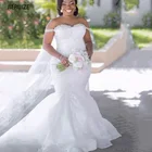 Белое кружевное свадебное платье JIERUIZE с аппликацией и кристаллами, свадебные платья русалки с открытыми плечами