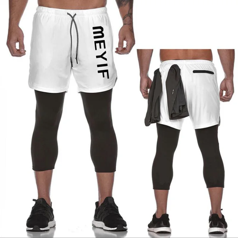 

Summer Menâ€™s Hot-Selling Fitness Running Sports Casual Pants Quick-Drying Fake Two-Piece Stretch Tight-Fitting Nine-Point Pants