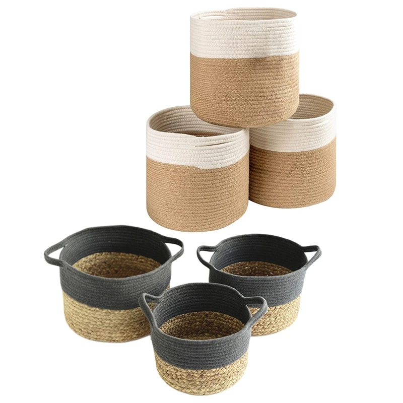 

3 шт. корзина для хранения из натурального хлопка, Круглый Органайзер для хранения и 3 квадратных органайзера для хранения, складная корзина