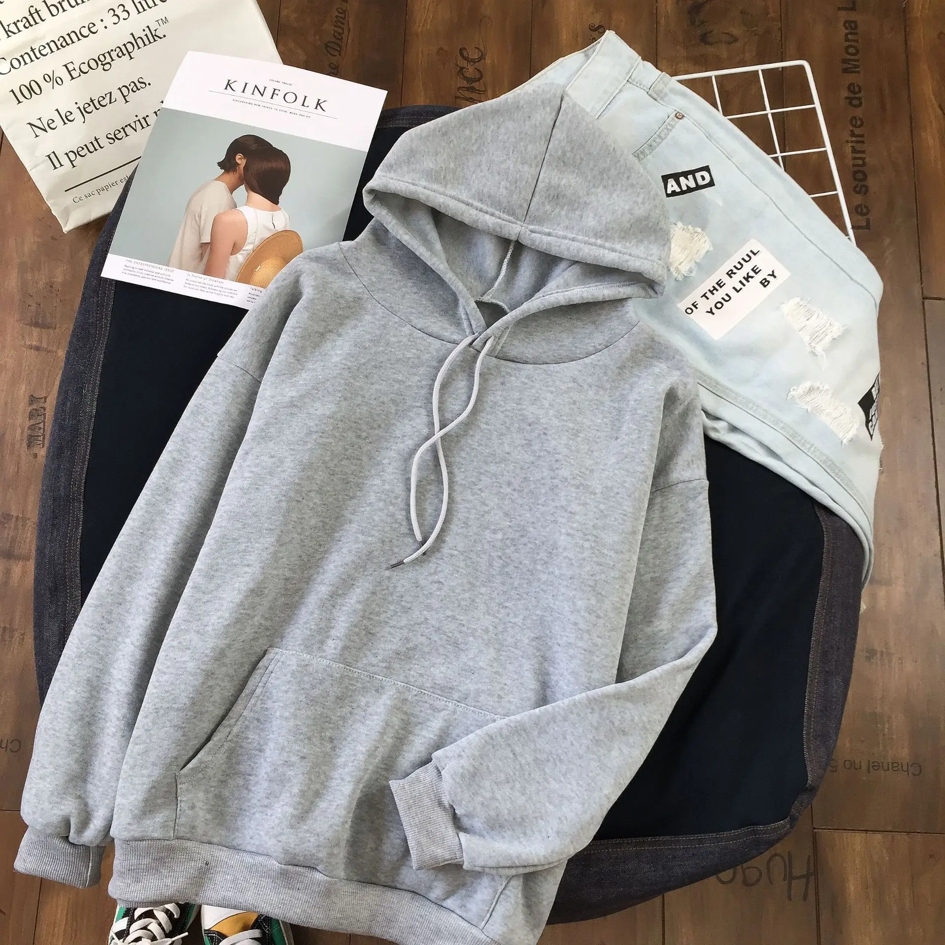 

Winter Warm Fleece Hoodie Sweatshirt Women O-neck Long Sleeve Loose Sweatshirts Shirt Solid Color Korean Style Pullover Hoodies