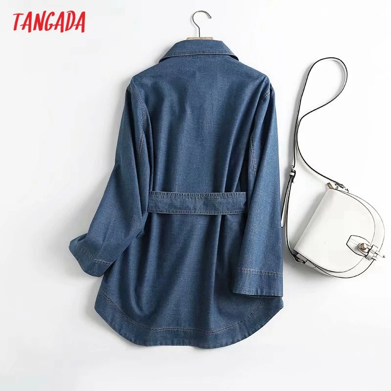 

Tangada 2021 Autumn Women High Quality Denim Jacket Coat With Slash Ladies Long Sleeve Loose Coat 4C143