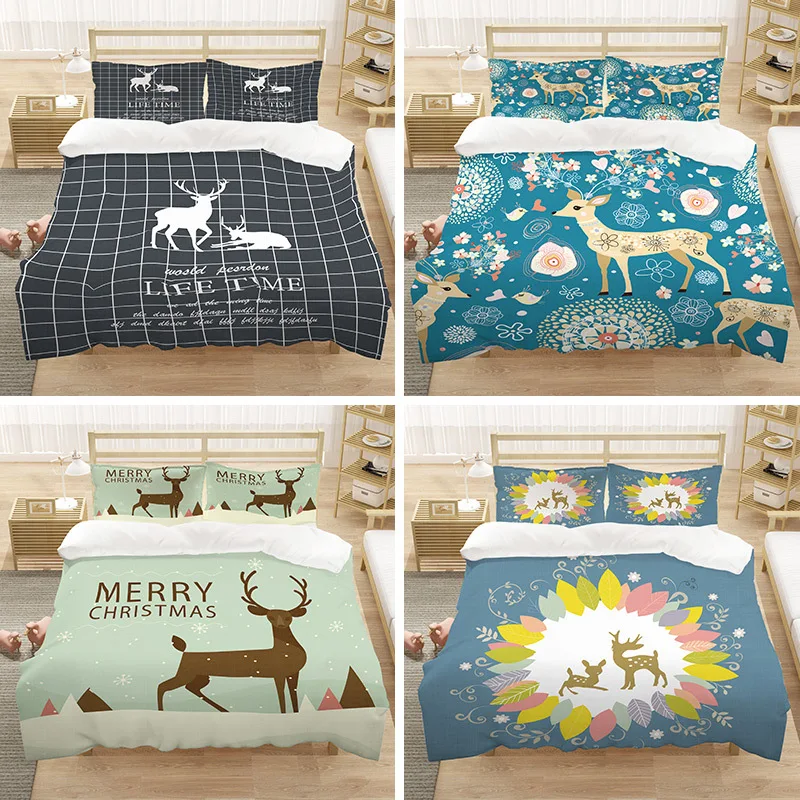 

Home Textiles Cartoon Elk Bedding Article 3pcs Sika Deer Digital Printing Quilt Cover Merry Christms Duvet Cover Pillowcase