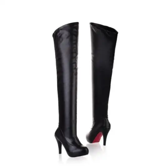

Game Nier Automata Cosplay Shoes YoRHa 2B Knee Length PU Leather Cosplay Boots Black High Heels Lace-up Size