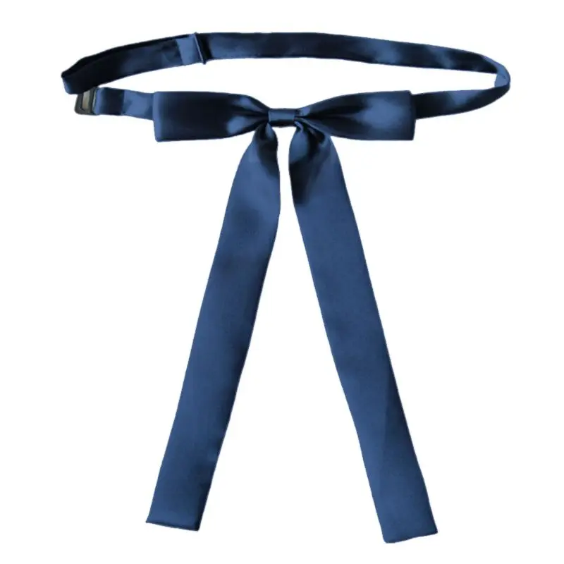 

Men Women Pre-Tied Bow Tie Adjustable Neck Strap School Student Long Narrow Ribbon Necktie Silky Solid Color Uniform Suit