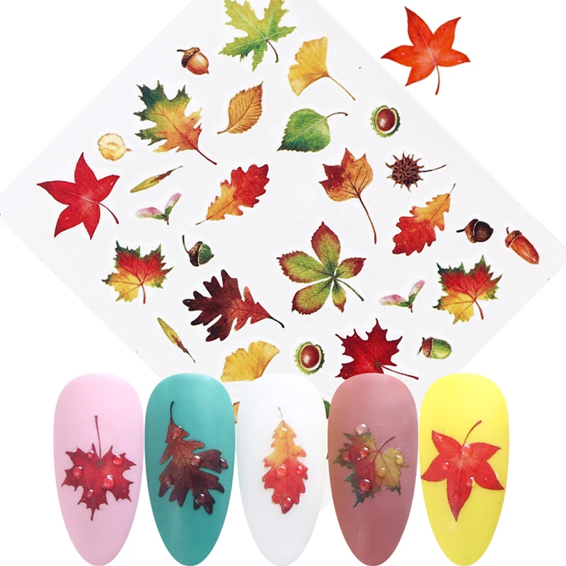 Наклейки для ногтей с изображением осенней тематики цветные наклейки листьев