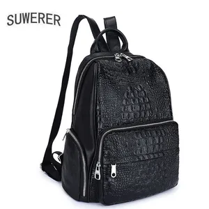 high quality womens backpack cowhide leather womens bag large capacity crocodile pattern backpack shoulder bags free global shipping