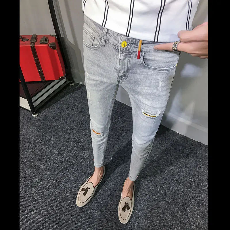 

Hot 2021 Handsome Denim trousers male vibrato tight-fitting little feet spirit guy Skinny jeans men social Denim pencil pants