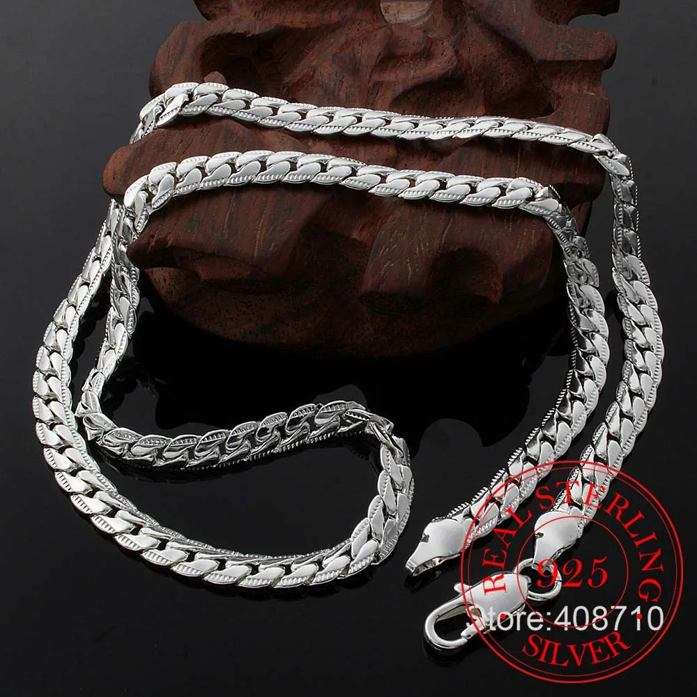 

925 Sterling Silver 5mm Full Sideways Chains Necklace 18/20/24 Inch Chain For Woman Men Fashion Wedding Engagement Jewelry