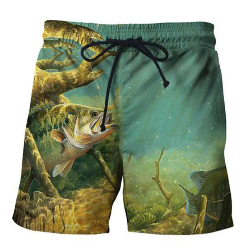 

Summer fishing pattern shorts, 3d printing, men and women, Harajuku style, beach, surf shorts