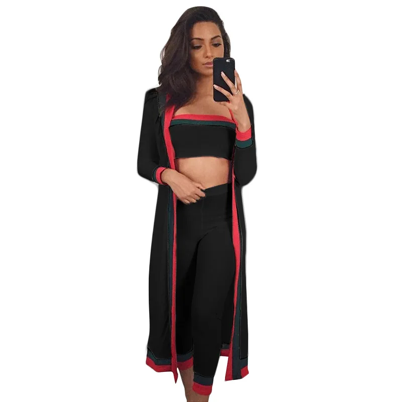 2019 новый тонкий комплект из 3 предметов Женский Топ без бретелек + брюки и длинный