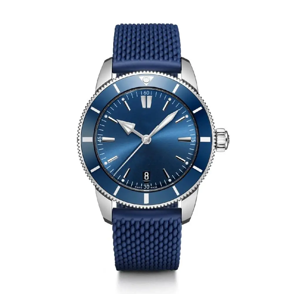 

Luxury Brand New Mens Automatic Mechanical Superocean Stainless Steel Sapphire Glass 46mm Watch Black Blue Rubber Bracelet Watch
