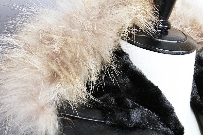 

thick men fur hooded winter jacket black sheepskin duck down genuine leather coat for male