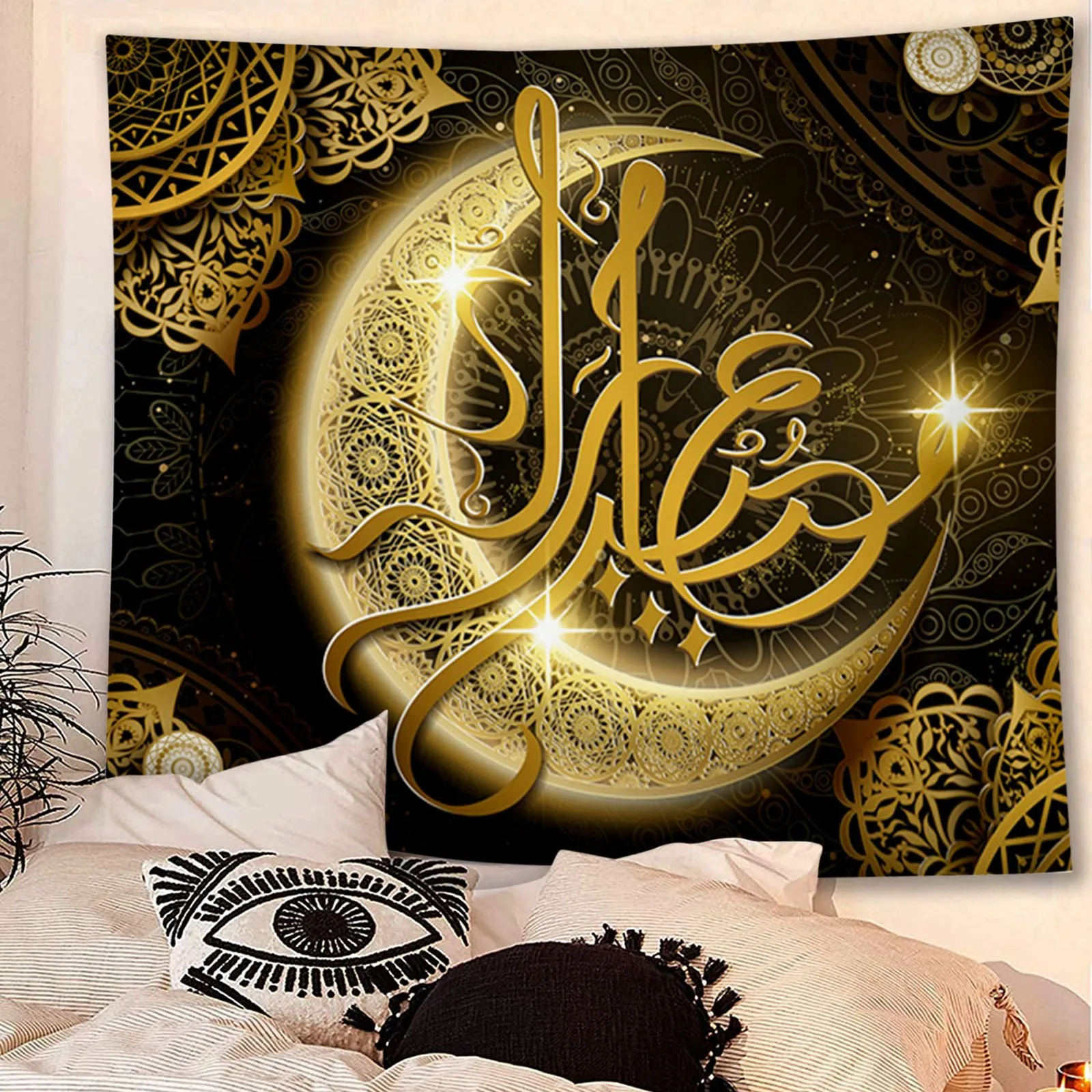 

Creativity Moon Tapestry Wall Hanging Decoration Table Cloth Living Room Bedroom Dorm Home Decor Ramadan Festival Psychedelic