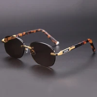 luxury rimless oval glass sunglasses man woman natural crystal stone lens acetate glasses frame vintage sun glasses top quality