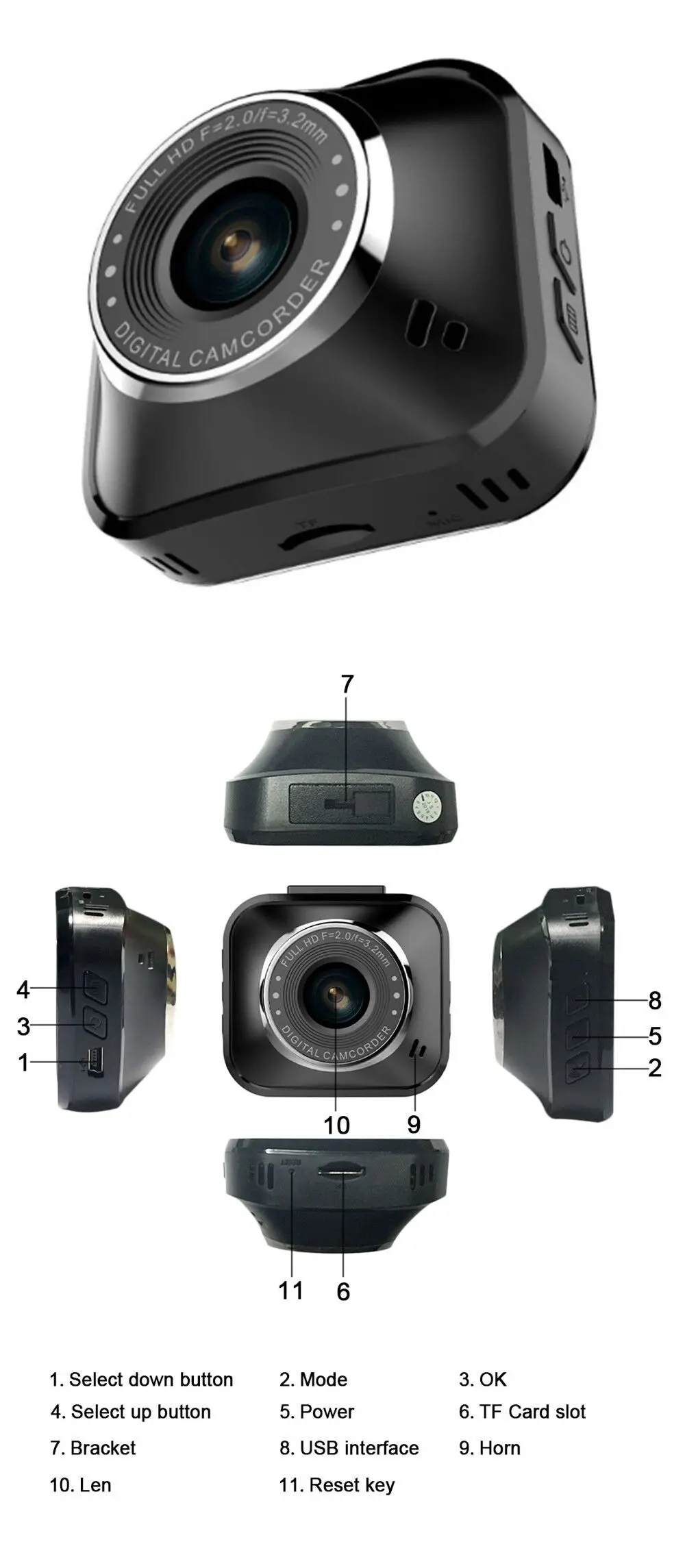 HD 1080P Мини Автомобильный видеорегистратор с Wi-Fi Мониторинг парковки салона автомобиля тире камера столкновения Индукционная петля видео движения Detetion