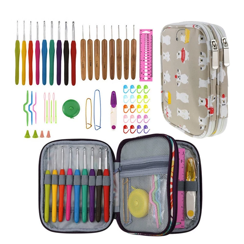 

DIY Needle Arts Craft Crochet Hook Set and Ergonomic Yarns Crochet Knitting Needle Scissors Sewing Set Accessories