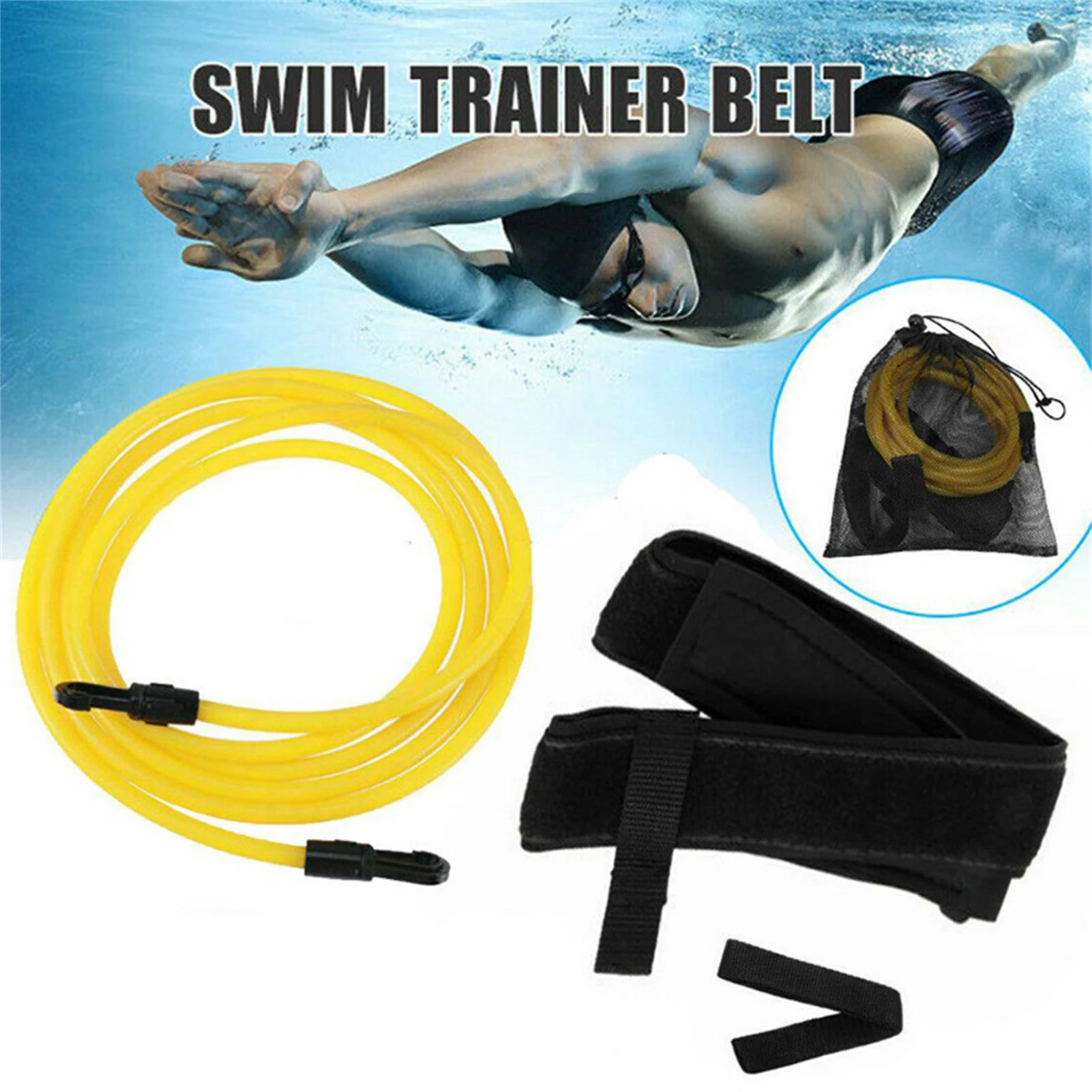 

3M/4M Adjustable Swim Training Belt Elastic Rubber Tube Swimming Safety Training Rope Fitniess Resistance Bands Stationary 2021