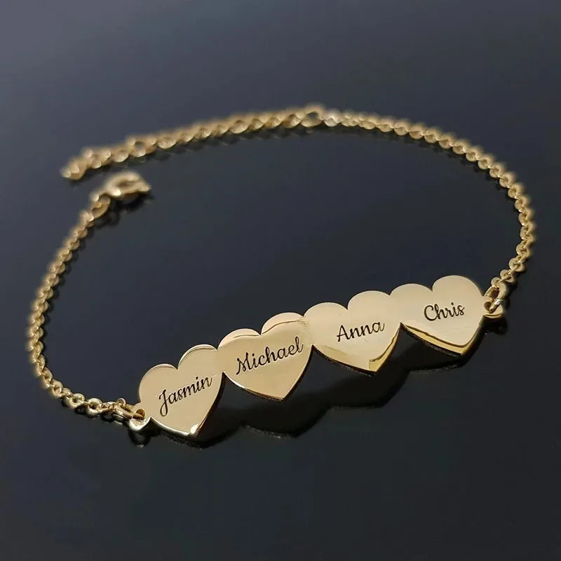 

Personalzied Engraved Family Members Nameplate Charm Bracelets Stainless Steel Heart Name Bracelets Customized Jewelry Best Gift