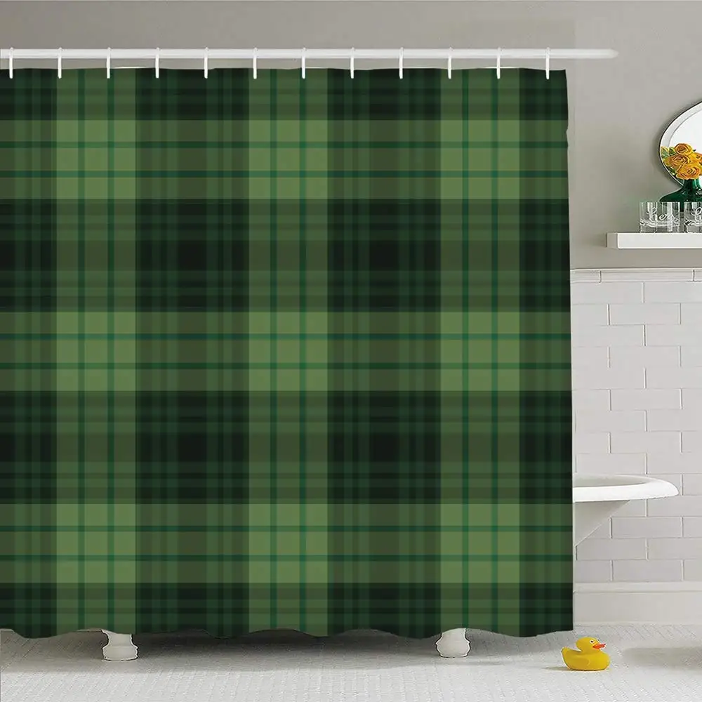 Набор занавесок для душа с крючками 60x72 зеленая одежда клетчатая традиционная
