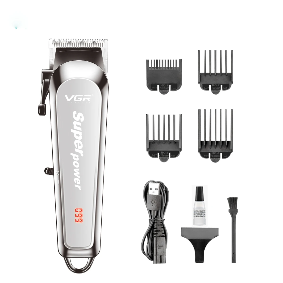 

VGR V-060 Home Hair Clipper LCD Display Limit Comb, Professional Hairdresser Electric Hair Trimmer Men Barber Oil Head Carving