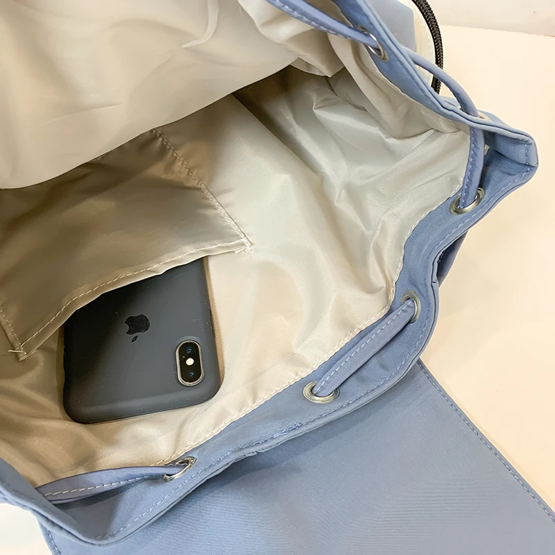 

2020 New Contrast color Insert buckle clamshell Women Backpack Female Waterproof nylon drawstring Korean Schoolbag for girls