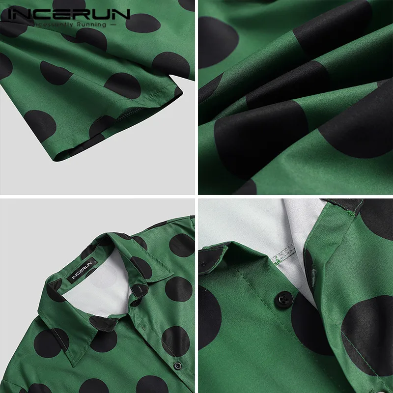 

INCERUN Mens Sets Summer Polka Dots Suits Short Sleeve Lapel Tops Drawstring Shorts 2 Pieces Man Fashion Pockets Sets Plus Size