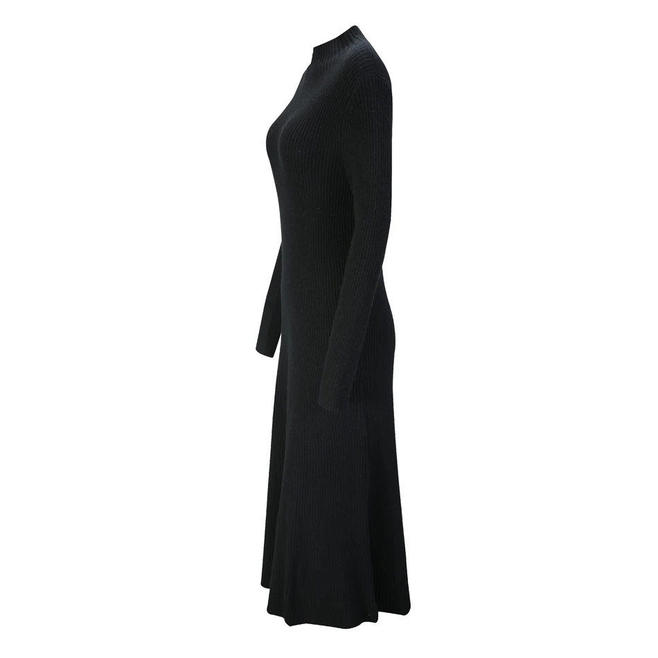 Black RMORE Inner Mongolian Cashmere платье для женщин весна осень пуловер половина-водолазка в полоску текстурированная 12 калибра вязанная в магазине Slava - Цвет: Black