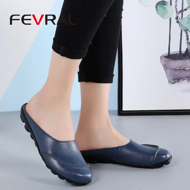 Женские удобные туфли на плоской подошве FEVRAL лоферы из натуральной кожи без