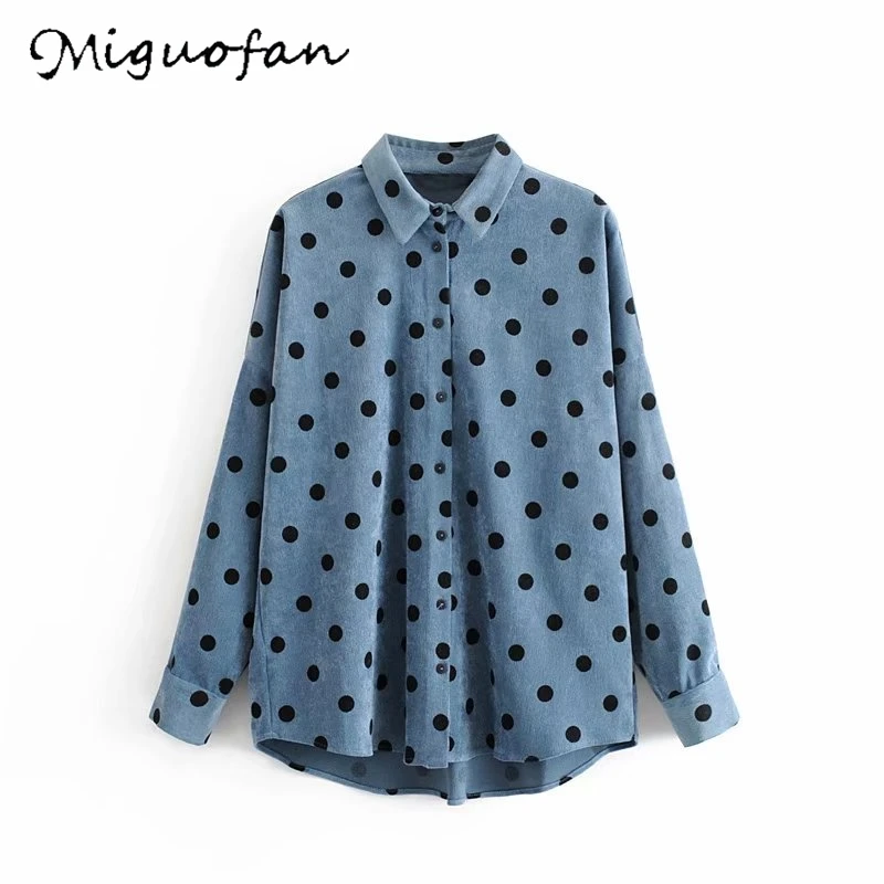 Женская Вельветовая блузка Miguofan Повседневная Свободная в горошек с длинными