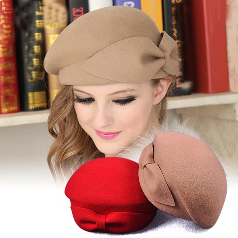 

Eleganc 100% wool Vintage Warm Wool Winter Beret Women Stewardess Cap French Artist Beanie Hat For Sweet Girl Gift Free Shipping