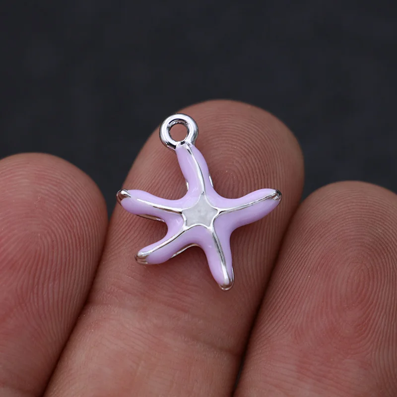 10 шт. эмалированные посеребренные подвески в виде морской звезды для женского