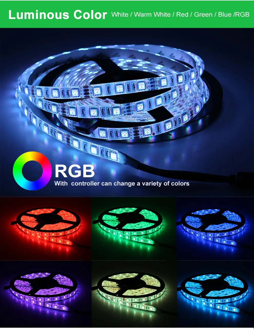 

RGB LED Strip 5050 SMD DC12V 5m 30Leds Light Tape Waterproof 5050 RGB diode LED Ribbon Music IR Controller + Power Supply
