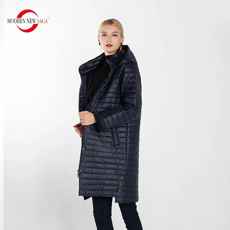 DEEP BLUE MODERN NEW SAGA Autumn Women Coat Warm Long Jacket Parka Femme Long Coat Female Quilted Coat Winter Overcoat Fleece Liner - Цвет: DEEP BLUE
