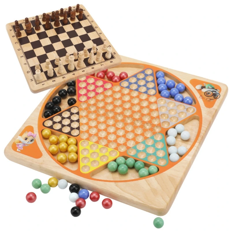 

Big sale2 in 1 Checkers & Flight Chess Combo Set Wooden Family Games Preschool Children Educational Toy Table Puzzle Board
