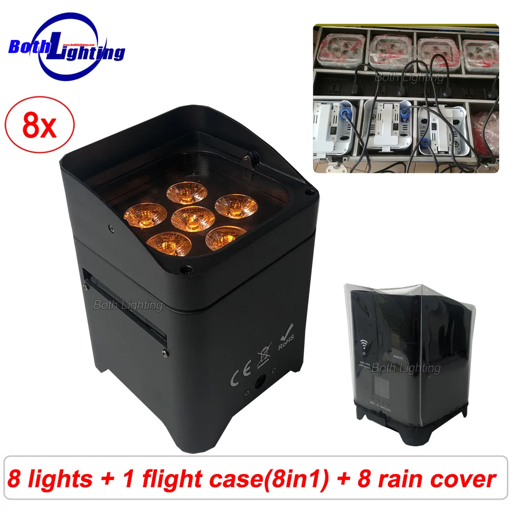 

Professional 6X18W 6in1 RGBWA+UV Hex Rechargeable LED Battery Powered Wireless Wifly Uplighting for wedding djs with rain cover