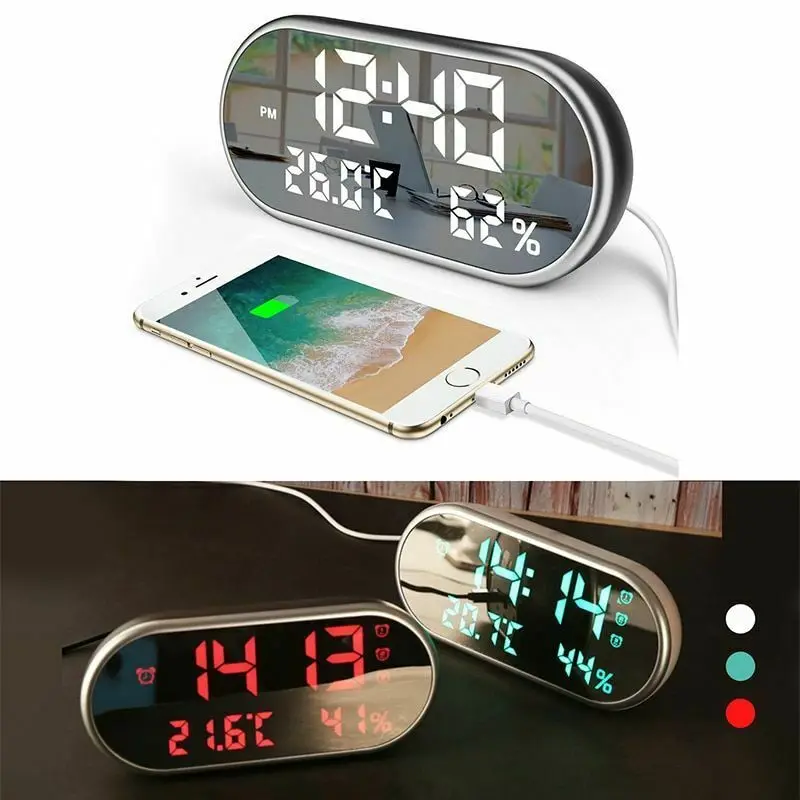 Temperature LED Digital Alarm Clock HD Display with Backlight Watch Desktop Mirror Snooze Table Clocks | Дом и сад