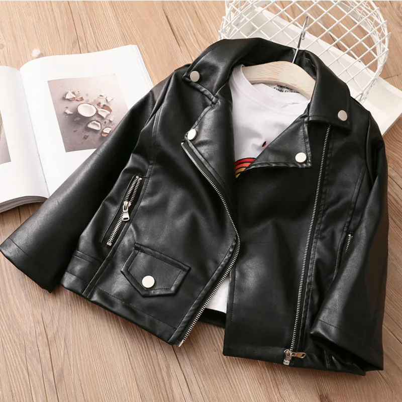 

2021 Autumn Winter Fashion 3 4 5 6 7 8 9 10 11 12 Years 100-150cm Outwear Faux Leather Motorcycle Jacket For Kids Baby Girls