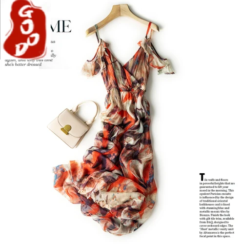 

100% Real Silk Summer Women's Dress Sexy Vintage Floral Long Woman Dress Vintage Maxi Dresses for Women Vestido De Mujer