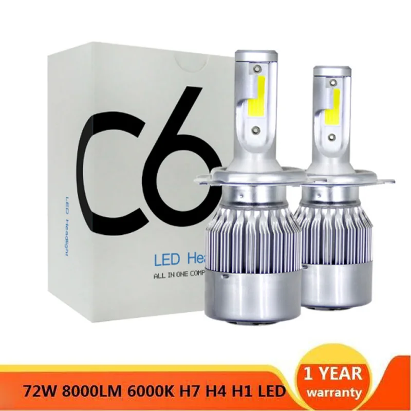 

2PCS C6 H1 H3 Led Headlight Bulbs H7 Car Lights H4 880 H11 HB3 9005 HB4 9006 H13 6000K 72W 12V 8000LM Auto Fog Light Headlamps