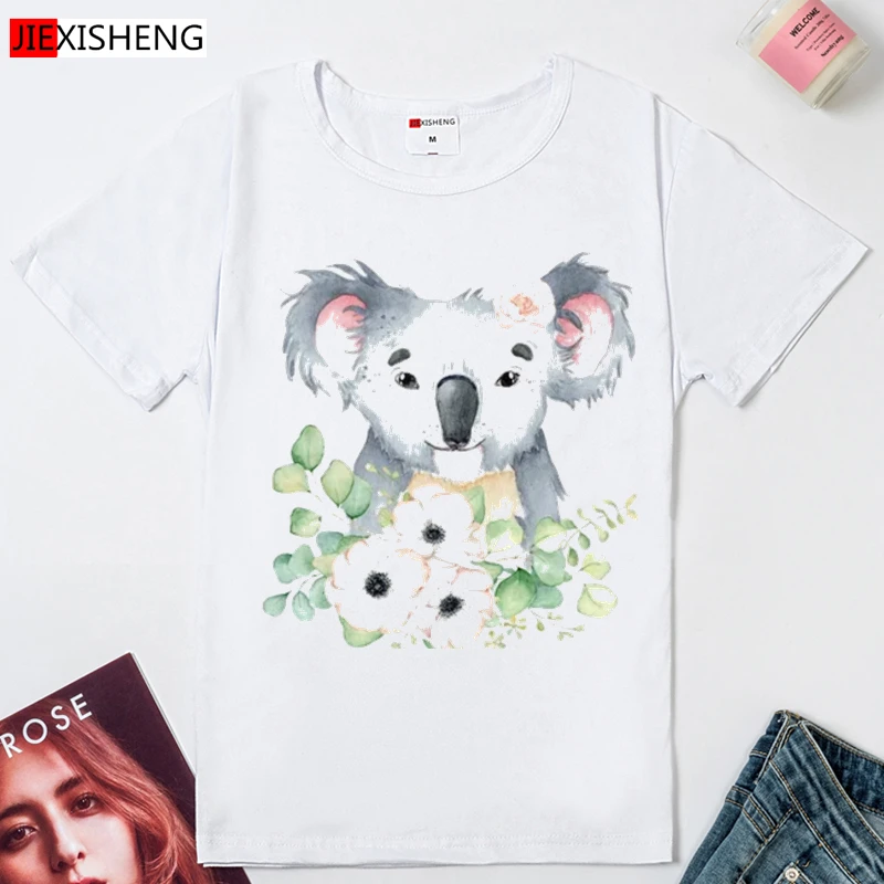 Забавный коала графической печати для женщин футболка 5 видов цветов с круглым