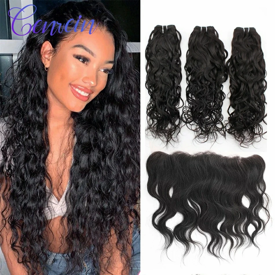 

Natural Wave 3 Pcs Bundles With Lace Frontal Malaysian Virgin Hair 8-30 Inch Bundle Deals With HD 13x4 Lace Frontal Human Hair