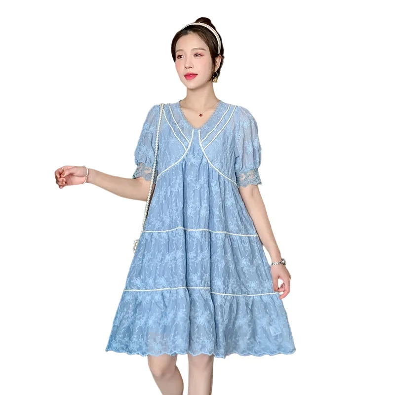 

H.RONG.X Y2K Loose Fasion Graceful Dress 2021 Summer Women Big Size Pink Midi Robe Sweet Soft Simple Elegant Patchwork Gown 2pcs