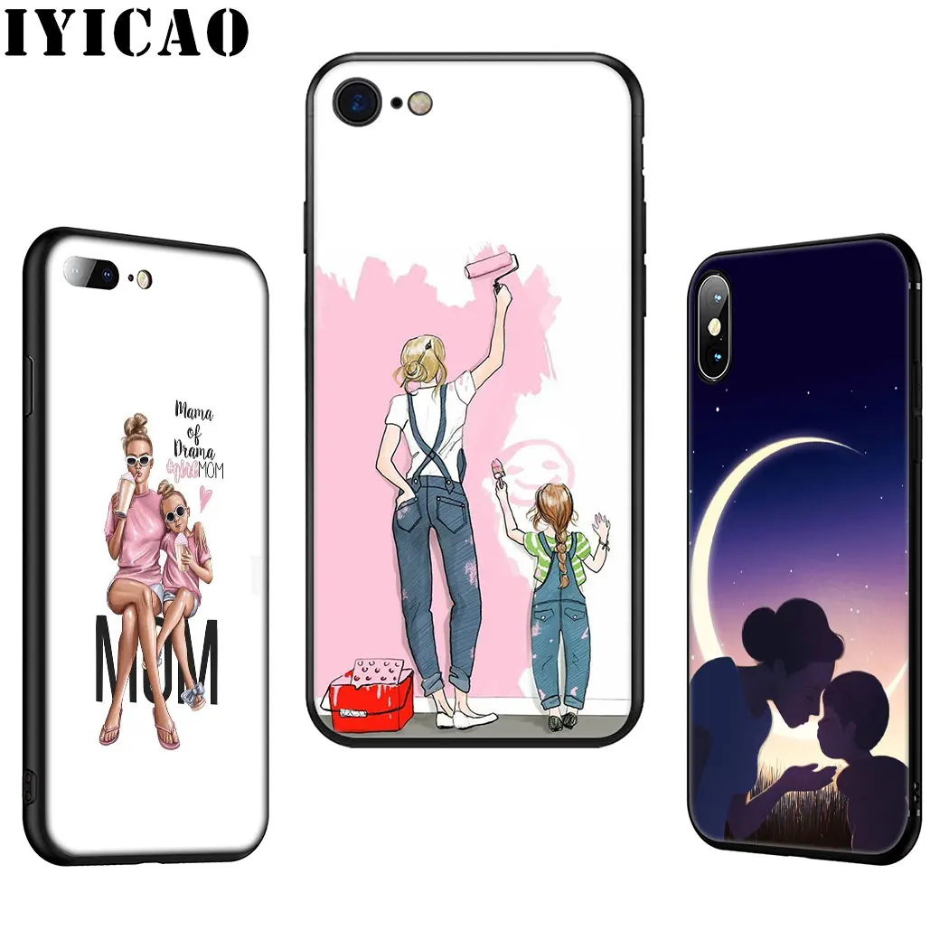 IYICAO Super Mom Baby Girl Soft Silicone Case for iPhone 11 Pro Max XR X XS 6 6S 7 8 Plus 5 5S SE Phone |