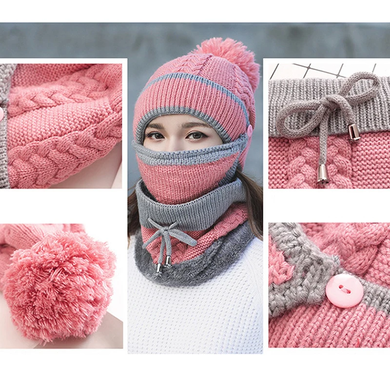 

New Fashion Autumn Winter Women's Hat Caps Knitted Warm Scarf Windproof Multi Functional Hat Scarf Set clothing accessories suit