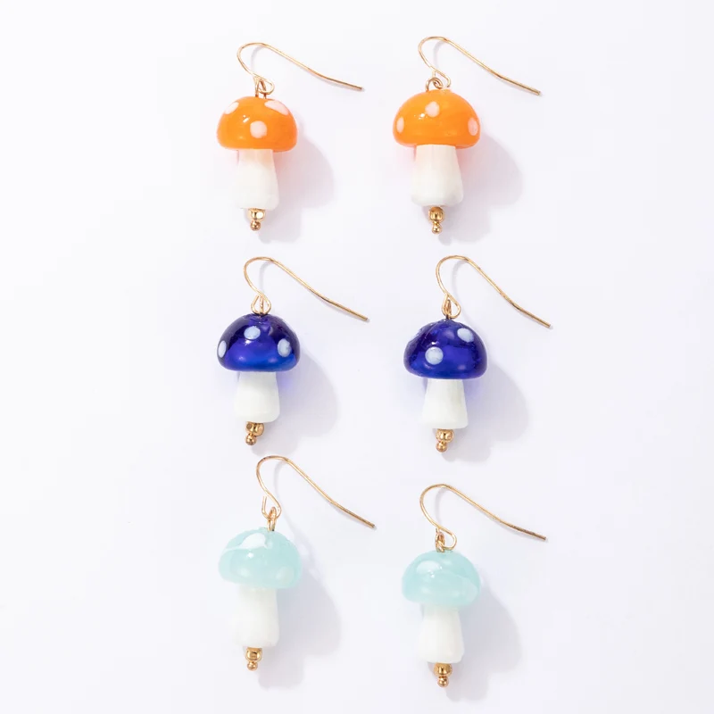 

HuaTang 3pair/set Statement Colorful Mushroom Earrings for Women Girls Funny Acrylic Drop Earrings Children Birthday Jewelry