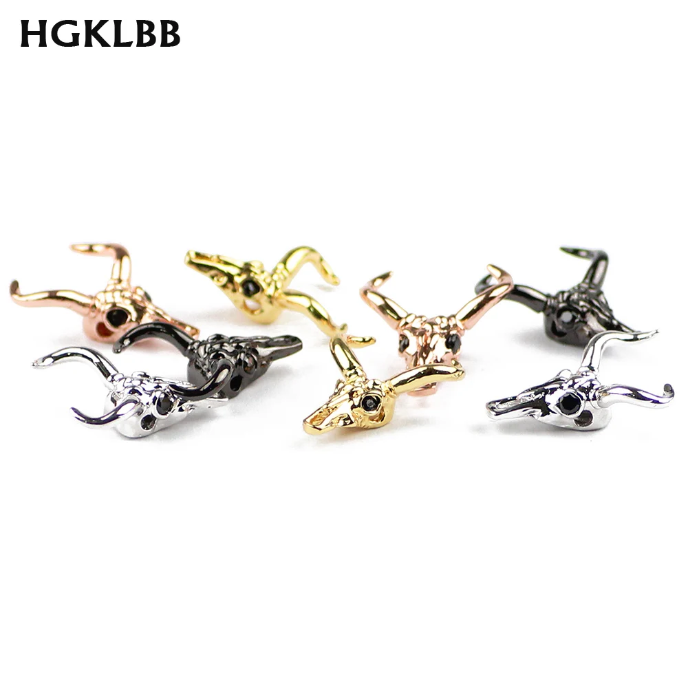 HGKLBB 4 шт. медные бусины спейсеры с подвеской в виде черепа коровы инкрустация